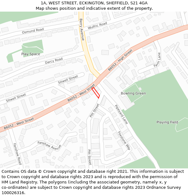 1A, WEST STREET, ECKINGTON, SHEFFIELD, S21 4GA: Location map and indicative extent of plot