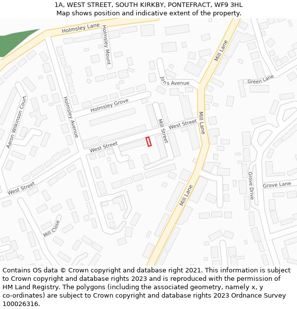 1A, WEST STREET, SOUTH KIRKBY, PONTEFRACT, WF9 3HL: Location map and indicative extent of plot