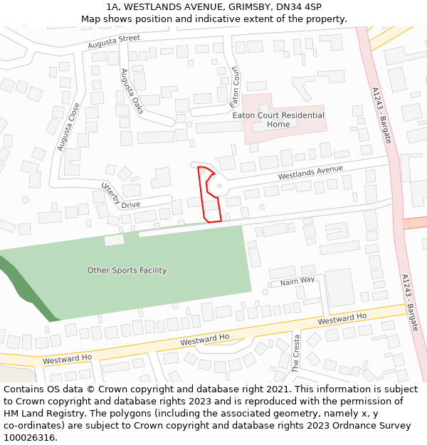 1A, WESTLANDS AVENUE, GRIMSBY, DN34 4SP: Location map and indicative extent of plot