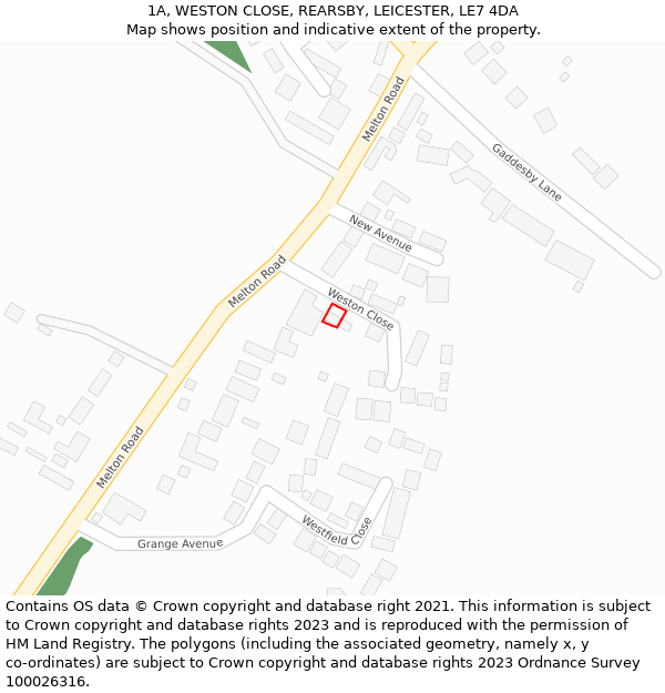 1A, WESTON CLOSE, REARSBY, LEICESTER, LE7 4DA: Location map and indicative extent of plot