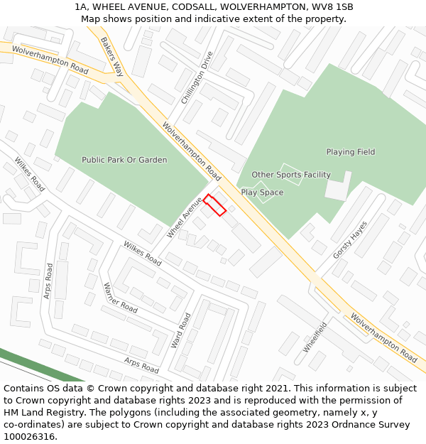 1A, WHEEL AVENUE, CODSALL, WOLVERHAMPTON, WV8 1SB: Location map and indicative extent of plot