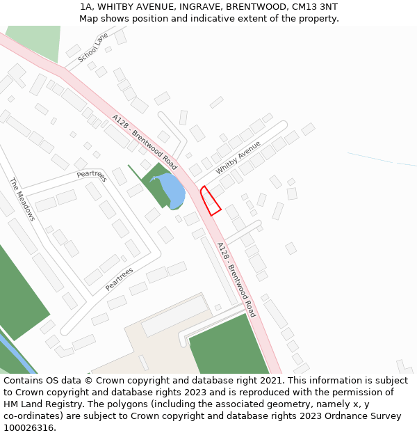 1A, WHITBY AVENUE, INGRAVE, BRENTWOOD, CM13 3NT: Location map and indicative extent of plot