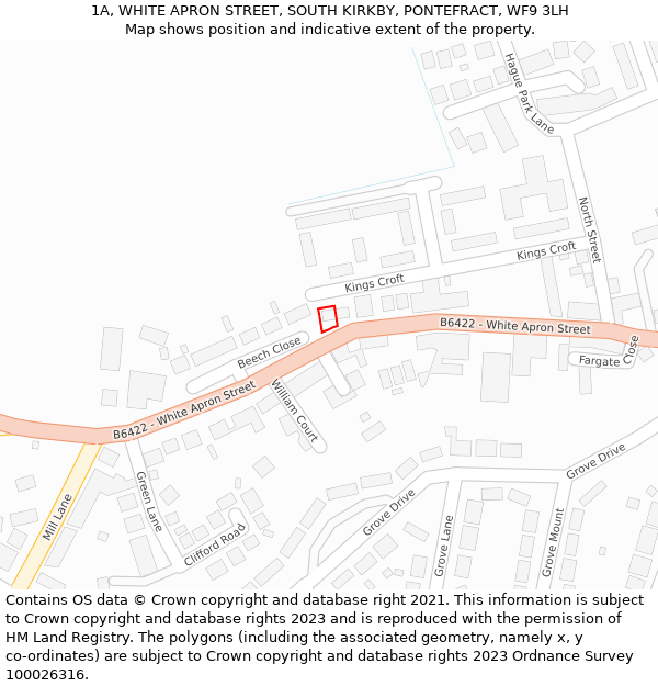 1A, WHITE APRON STREET, SOUTH KIRKBY, PONTEFRACT, WF9 3LH: Location map and indicative extent of plot