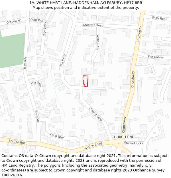 1A, WHITE HART LANE, HADDENHAM, AYLESBURY, HP17 8BB: Location map and indicative extent of plot