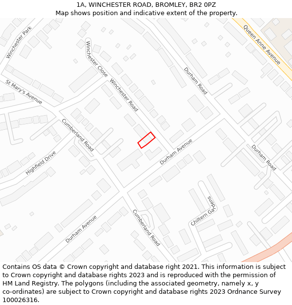 1A, WINCHESTER ROAD, BROMLEY, BR2 0PZ: Location map and indicative extent of plot