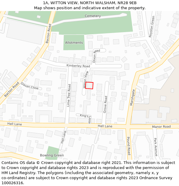 1A, WITTON VIEW, NORTH WALSHAM, NR28 9EB: Location map and indicative extent of plot