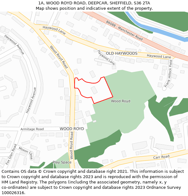 1A, WOOD ROYD ROAD, DEEPCAR, SHEFFIELD, S36 2TA: Location map and indicative extent of plot