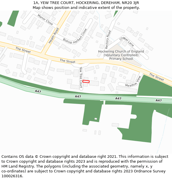 1A, YEW TREE COURT, HOCKERING, DEREHAM, NR20 3JR: Location map and indicative extent of plot