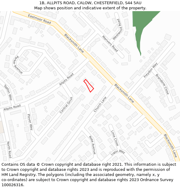 1B, ALLPITS ROAD, CALOW, CHESTERFIELD, S44 5AU: Location map and indicative extent of plot