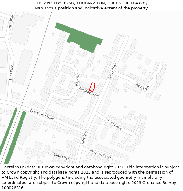 1B, APPLEBY ROAD, THURMASTON, LEICESTER, LE4 8BQ: Location map and indicative extent of plot