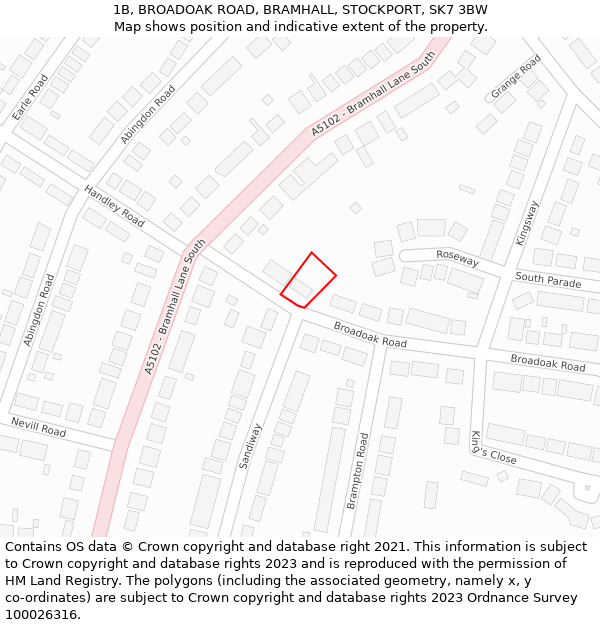 1B, BROADOAK ROAD, BRAMHALL, STOCKPORT, SK7 3BW: Location map and indicative extent of plot