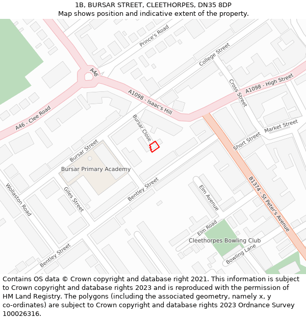 1B, BURSAR STREET, CLEETHORPES, DN35 8DP: Location map and indicative extent of plot