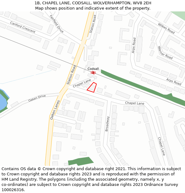 1B, CHAPEL LANE, CODSALL, WOLVERHAMPTON, WV8 2EH: Location map and indicative extent of plot