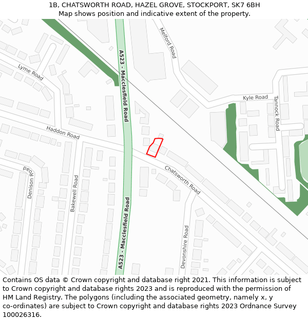 1B, CHATSWORTH ROAD, HAZEL GROVE, STOCKPORT, SK7 6BH: Location map and indicative extent of plot