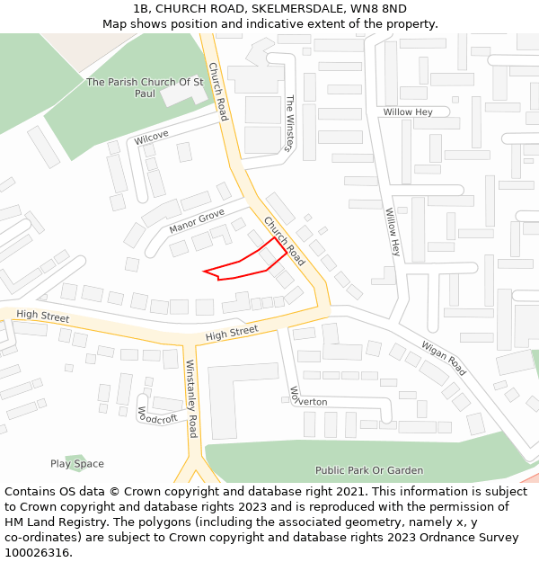 1B, CHURCH ROAD, SKELMERSDALE, WN8 8ND: Location map and indicative extent of plot