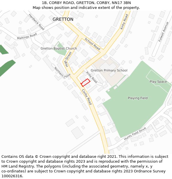 1B, CORBY ROAD, GRETTON, CORBY, NN17 3BN: Location map and indicative extent of plot