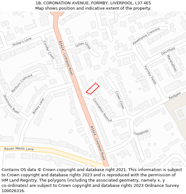 1B, CORONATION AVENUE, FORMBY, LIVERPOOL, L37 4ES: Location map and indicative extent of plot