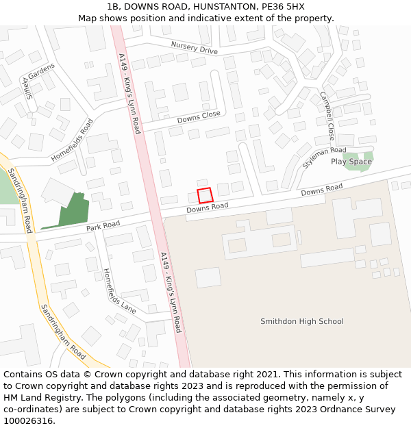 1B, DOWNS ROAD, HUNSTANTON, PE36 5HX: Location map and indicative extent of plot