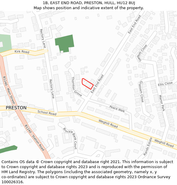 1B, EAST END ROAD, PRESTON, HULL, HU12 8UJ: Location map and indicative extent of plot