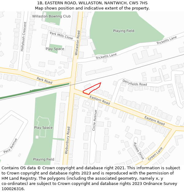 1B, EASTERN ROAD, WILLASTON, NANTWICH, CW5 7HS: Location map and indicative extent of plot