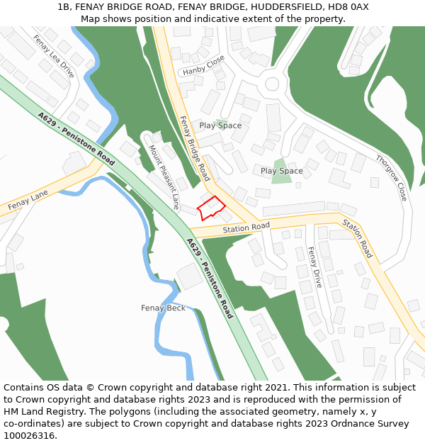 1B, FENAY BRIDGE ROAD, FENAY BRIDGE, HUDDERSFIELD, HD8 0AX: Location map and indicative extent of plot