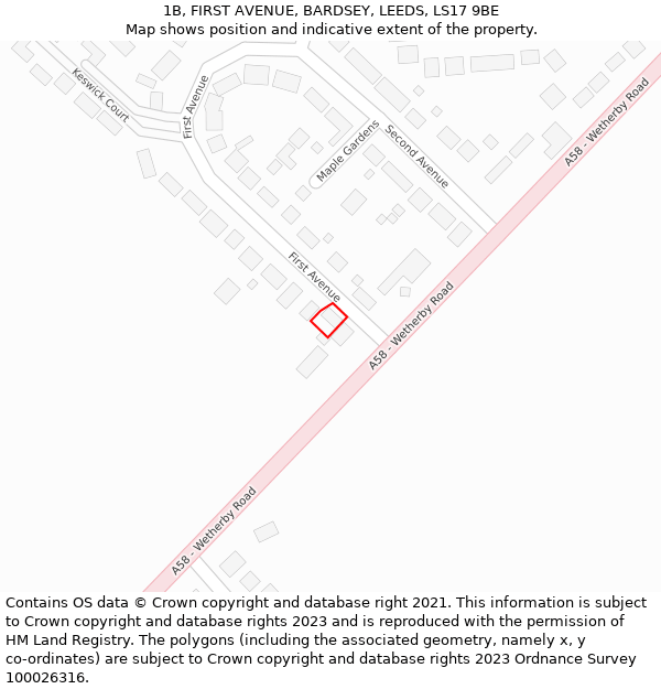 1B, FIRST AVENUE, BARDSEY, LEEDS, LS17 9BE: Location map and indicative extent of plot