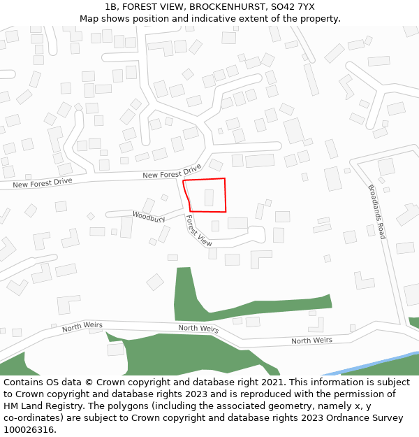 1B, FOREST VIEW, BROCKENHURST, SO42 7YX: Location map and indicative extent of plot