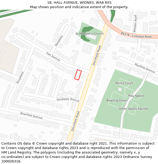 1B, HALL AVENUE, WIDNES, WA8 8XS: Location map and indicative extent of plot