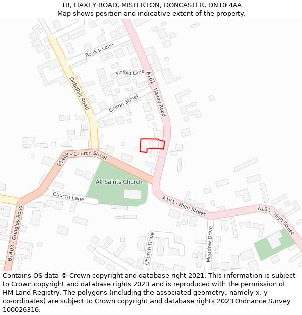 1B, HAXEY ROAD, MISTERTON, DONCASTER, DN10 4AA: Location map and indicative extent of plot