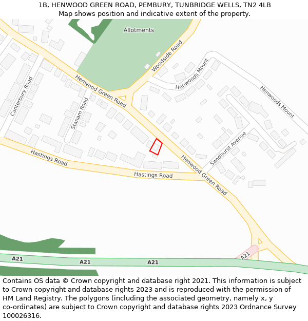 1B, HENWOOD GREEN ROAD, PEMBURY, TUNBRIDGE WELLS, TN2 4LB: Location map and indicative extent of plot