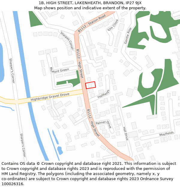1B, HIGH STREET, LAKENHEATH, BRANDON, IP27 9JX: Location map and indicative extent of plot