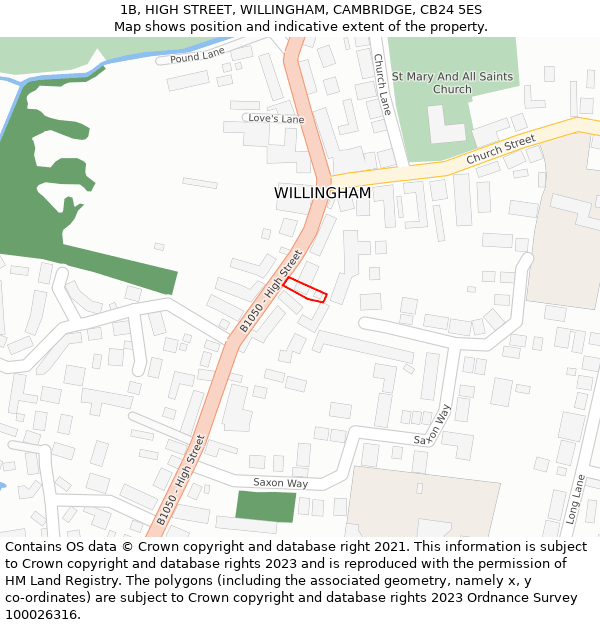 1B, HIGH STREET, WILLINGHAM, CAMBRIDGE, CB24 5ES: Location map and indicative extent of plot