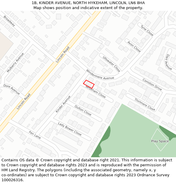 1B, KINDER AVENUE, NORTH HYKEHAM, LINCOLN, LN6 8HA: Location map and indicative extent of plot