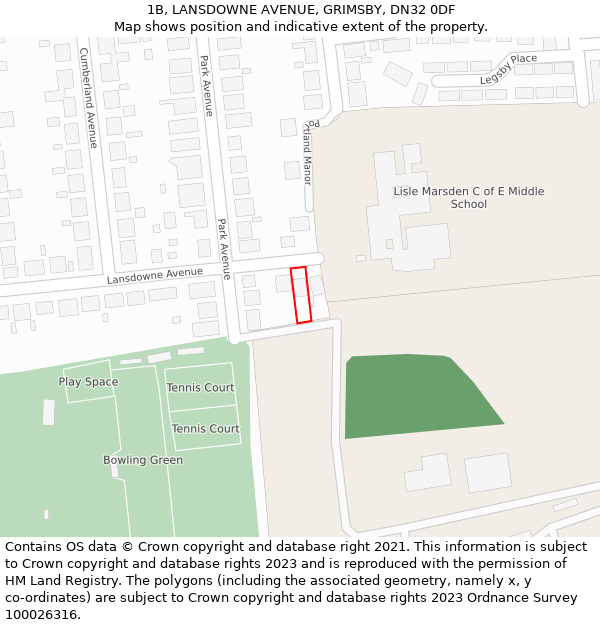 1B, LANSDOWNE AVENUE, GRIMSBY, DN32 0DF: Location map and indicative extent of plot