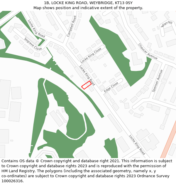 1B, LOCKE KING ROAD, WEYBRIDGE, KT13 0SY: Location map and indicative extent of plot