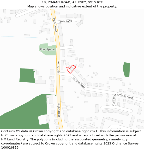 1B, LYMANS ROAD, ARLESEY, SG15 6TE: Location map and indicative extent of plot