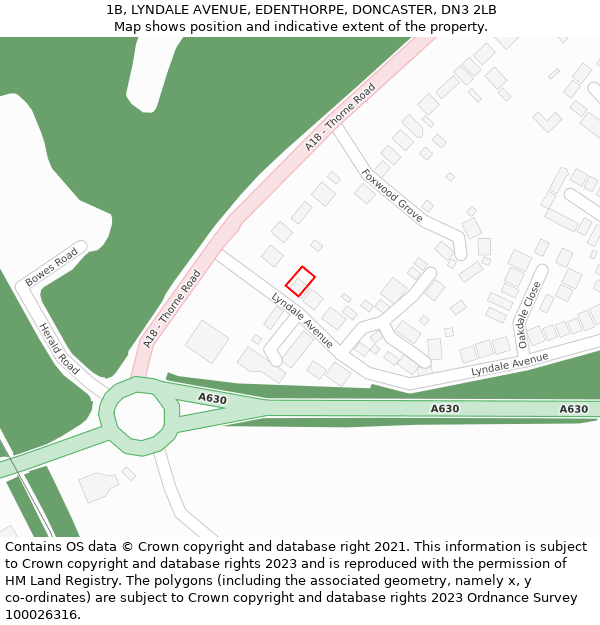 1B, LYNDALE AVENUE, EDENTHORPE, DONCASTER, DN3 2LB: Location map and indicative extent of plot