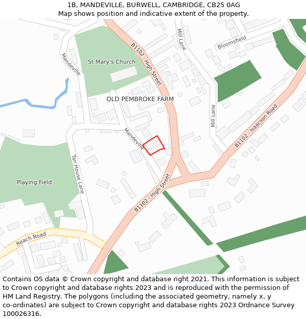 1B, MANDEVILLE, BURWELL, CAMBRIDGE, CB25 0AG: Location map and indicative extent of plot