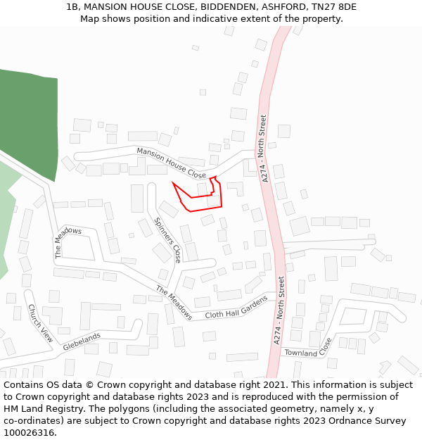 1B, MANSION HOUSE CLOSE, BIDDENDEN, ASHFORD, TN27 8DE: Location map and indicative extent of plot