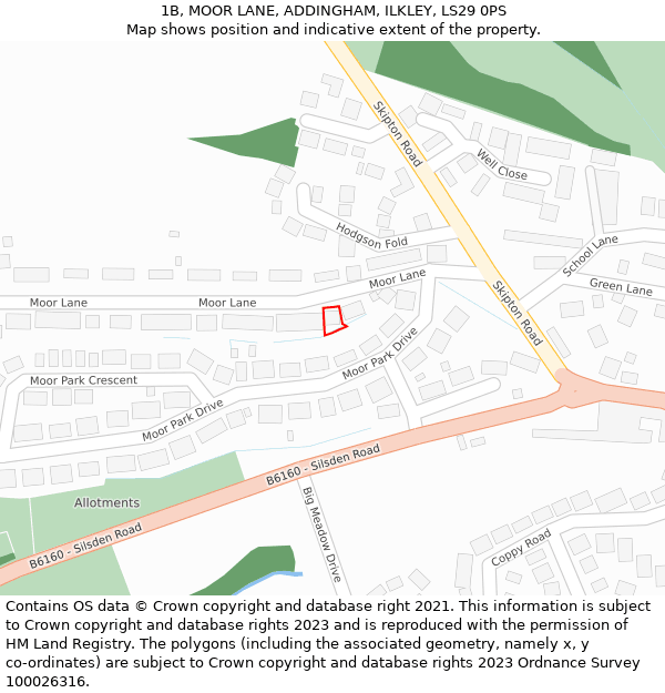 1B, MOOR LANE, ADDINGHAM, ILKLEY, LS29 0PS: Location map and indicative extent of plot