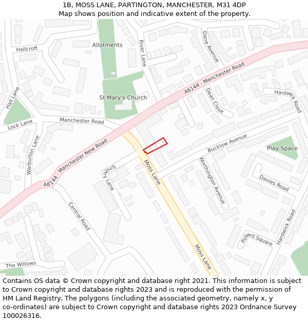 1B, MOSS LANE, PARTINGTON, MANCHESTER, M31 4DP: Location map and indicative extent of plot