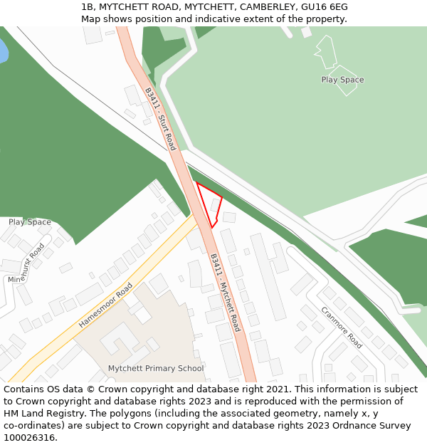 1B, MYTCHETT ROAD, MYTCHETT, CAMBERLEY, GU16 6EG: Location map and indicative extent of plot