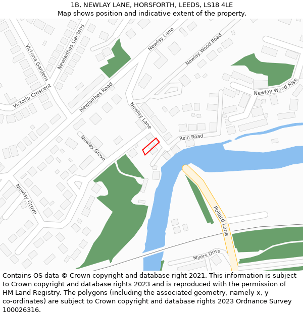 1B, NEWLAY LANE, HORSFORTH, LEEDS, LS18 4LE: Location map and indicative extent of plot