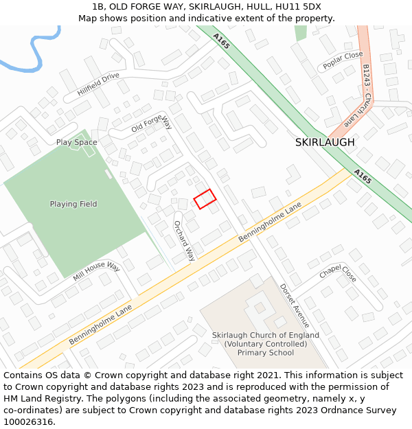 1B, OLD FORGE WAY, SKIRLAUGH, HULL, HU11 5DX: Location map and indicative extent of plot