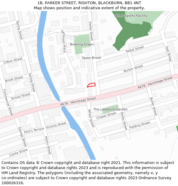 1B, PARKER STREET, RISHTON, BLACKBURN, BB1 4NT: Location map and indicative extent of plot