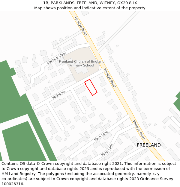 1B, PARKLANDS, FREELAND, WITNEY, OX29 8HX: Location map and indicative extent of plot