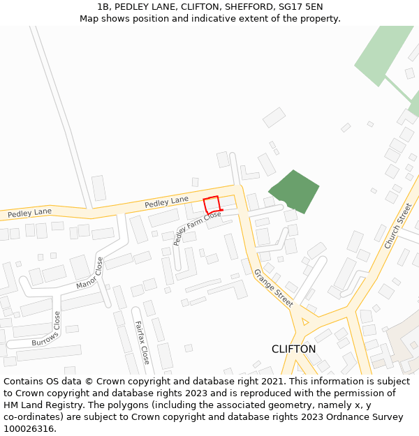 1B, PEDLEY LANE, CLIFTON, SHEFFORD, SG17 5EN: Location map and indicative extent of plot