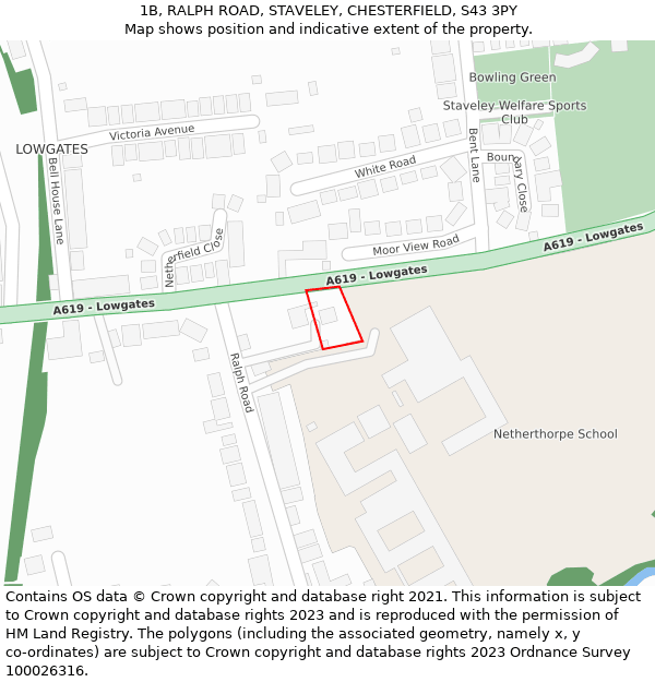 1B, RALPH ROAD, STAVELEY, CHESTERFIELD, S43 3PY: Location map and indicative extent of plot