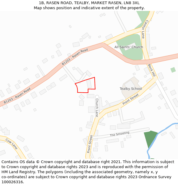 1B, RASEN ROAD, TEALBY, MARKET RASEN, LN8 3XL: Location map and indicative extent of plot