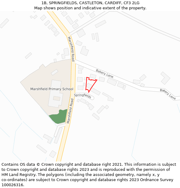 1B, SPRINGFIELDS, CASTLETON, CARDIFF, CF3 2LG: Location map and indicative extent of plot